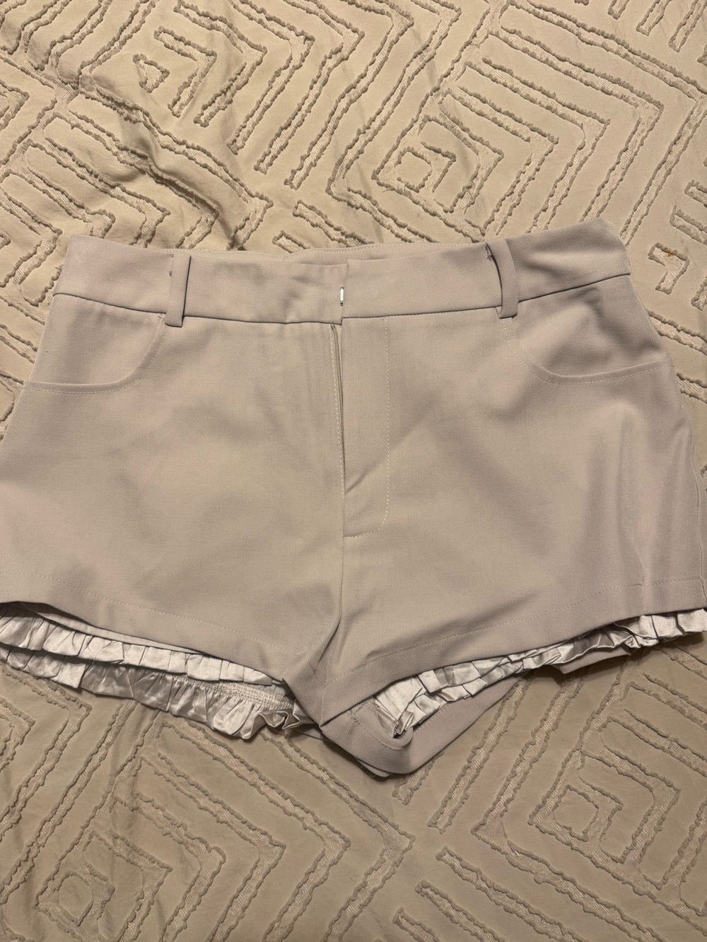 Fashion Nova Light Beige Ruffle-Lined Shorts